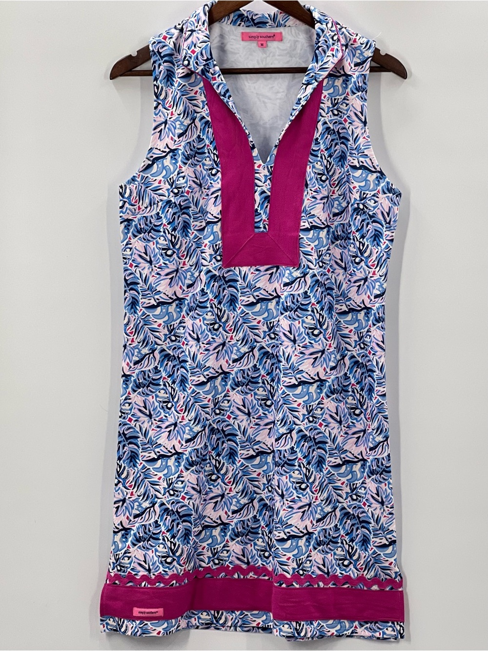 402 Simply Southern Pink, Blue & Magenta Printed Hooded Shift Dress